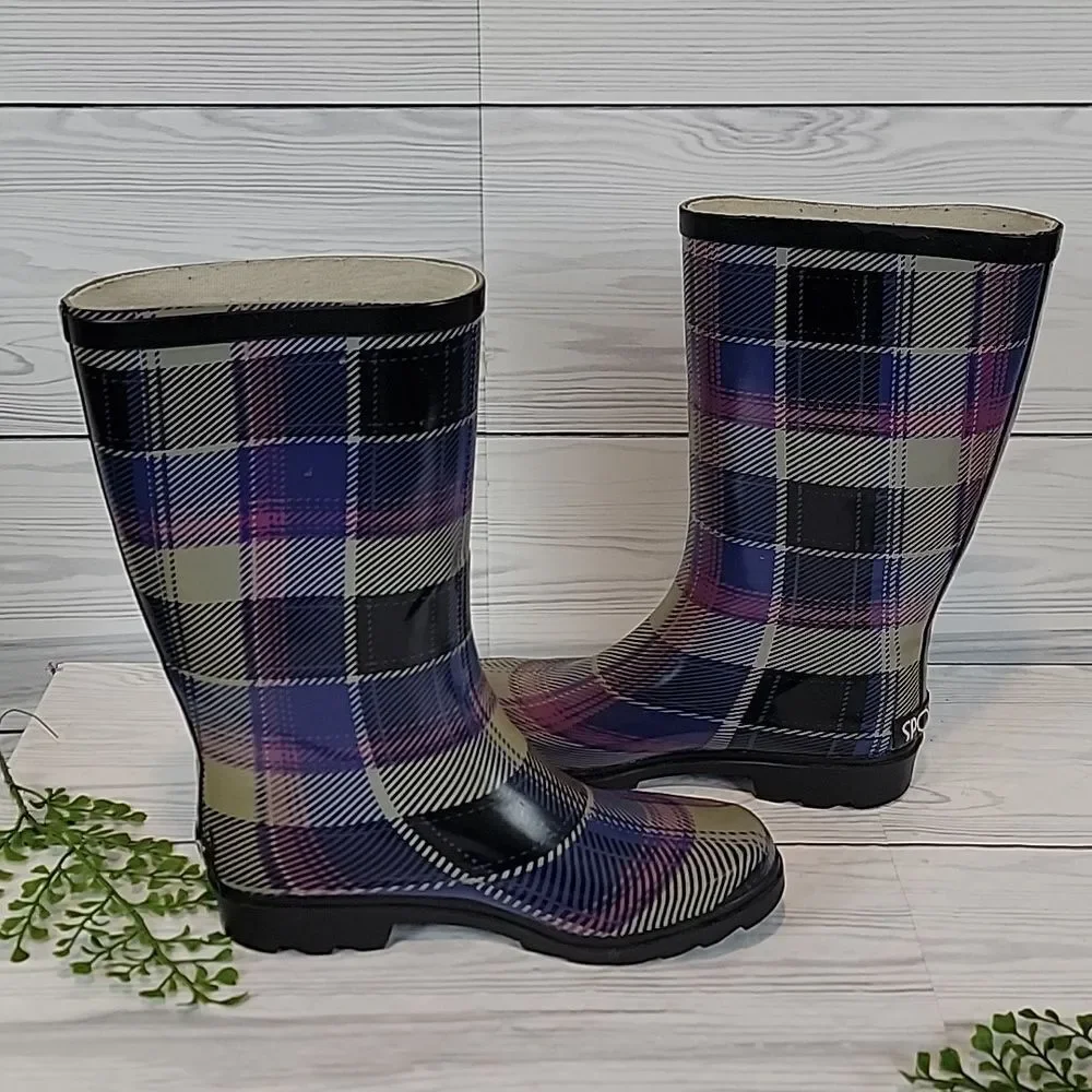 Sporto Evi Plaid Women's Rain Boots Size 8
